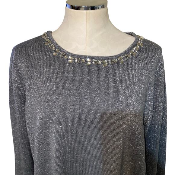 Jaclyn Smith Vintage Metallic Rhinestone Studded Embellished Sweater XL Gray - Picture 4 of 7